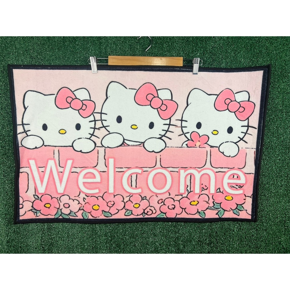 Sanrio Hello Kitty Welcome Mat Pink Floral Non-Slip Area Rug Door Mat Kawaii
